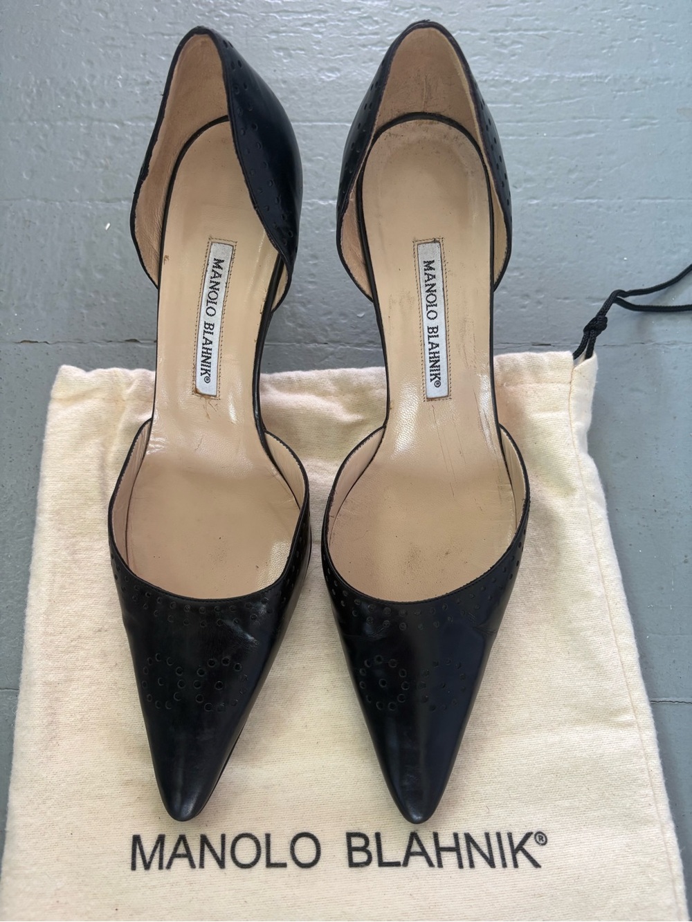 NWOT Vintage Manolo Blahnik d'Orsay Italian Leather Brogue Style Heels, EU 40.5
